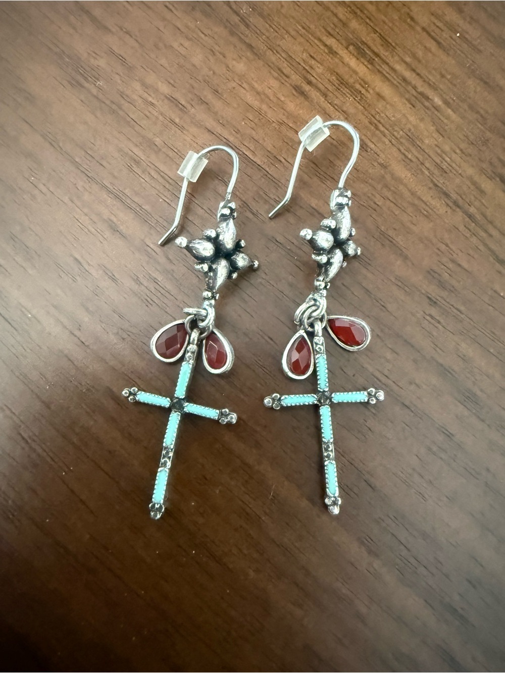 Lucky Brand Turquoise and Red Cross Drop Earrings